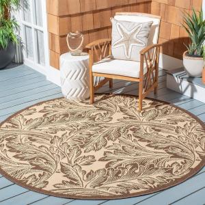 Ковер SAFAVIEH, 161 x 161 см, Courtyard Collection Round Natural / Brown CY2996 для помещений и улицы, водонепроницаемый, легко чистится, для патио, заднего двора, прихожей