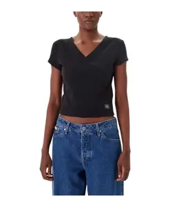 Черная хлопковая футболка с V-образным вырезом Calvin Klein Jeans, черный