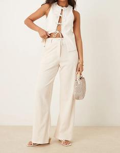 Вельветовые брюки VILA с высокой талией кремового цвета