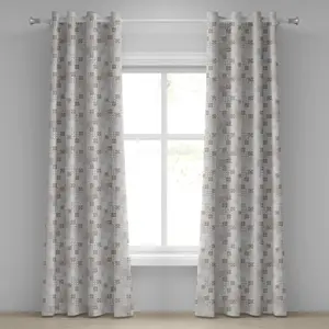 Шторы на люверсах ABAKUHAUS в азиатском стиле с восточным клетчатым узором, мозаичным орнаментом и узором из сетки, декоративные двухпанельные шторы, 280 см x 175 см, серо-бежевый оттенок. Abakuhaus