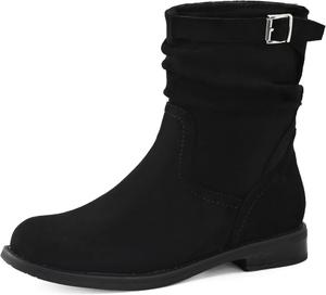 Женские сапоги Shoe'N Tale средней длины с низким каблуком, свободным голенищем и круглым носком, с боковой молнией, Black Suede