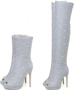 Женские джинсовые ботильоны SHEMEE с открытым носком, на шпильке, летние с молнией, сандалии на высоком каблуке, Short Off White