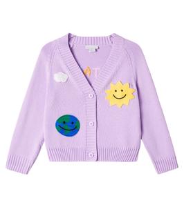 Кардиган из хлопка и шерсти с аппликацией Stella McCartney Kids, фиолетовый