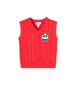 Жилет из хлопка с косичной вязкой Панда Mini Rodini, красный