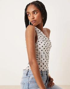 Боди ASOS DESIGN в сетку в горошек на одно плечо, собранное в черно-белую цветовую гамму