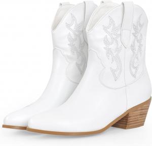 MissHeel Ботинки Embroidered Cowboy Booties Block Chunky Heel 5CM