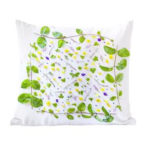 Декоративная подушка MuchoWow, диванная подушка, декоративная подушка для гостиной, 50 х 50 см, типичные ботанические цветы и листья на сером фоне - чехлы на подушки - декорирование - спальня