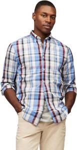 Мужские рубашки Tommy Hilfiger Poplin с длинным рукавом, классического кроя, застегивающиеся на пуговицы, также доступны в размерах для больших и высоких размеров., Blue Spell Heritage Check
