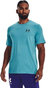 Мужская спортивная футболка Under Armour с коротким рукавом на левую грудь, (433) Glacier Blue/Black/Black