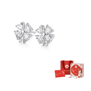 KADER Серьги-гвоздики из серебра S925 "Счастливый четырехлистный клевер" для женщин в белой подарочной коробке