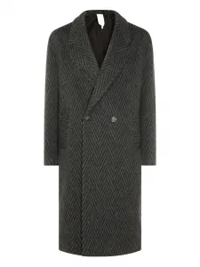 Двубортное пальто с елочным узором Hevo, серый