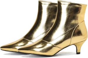 Блестящие металлические ботинки DINTAHA для женщин, праздничные ботильоны на низком каблуке, с заостренным носком, серебристые, золотые