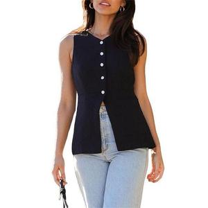 Женский топ-жилет с V-образным вырезом без рукавов Clearflower, Black