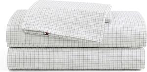 Tommy Hilfiger Комплект постельного белья King, хлопковый перкаль, цвет Crisp & Cool, бежевая клетка New England, наволочки в комплекте
