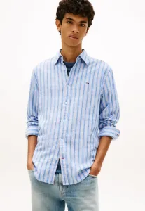 Рубашка в полоску из льняной смеси, блузка на пуговицах, прямого кроя. Tommy Jeans, Blue Twilight