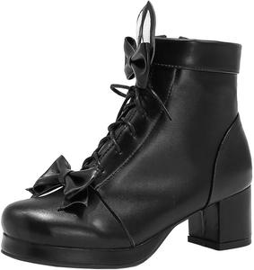 DINTAHA Милые кавайные платформенные ботинки с бантом на шнуровке, ботильоны на высокой платформе, Black