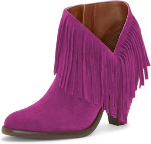 Женские ботильоны YDN с высоким массивным каблуком, короткие с бахромой и вырезом, боковая молния, стиль вестерн, Purple