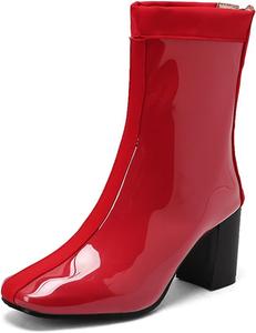 Женские ботинки MRKEWUNEY Fashion Go Go с массивным каблуком, на щиколотку, с боковой молнией, ботильоны для платья, 304 Red