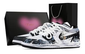 Jordan Кроссовки баскетбольные Air 1 River Ink Self Ignition, Heart Box низкие винтажные унисекс Black White Blue