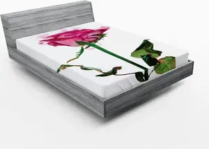 Простыня на резинке ABAKUHAUS Vintage Rose, рисунок Ветка одной розы, вид на курение, 90 x 190 см, цвет: папоротниково-зеленый, пастельно-розовый Abakuhaus