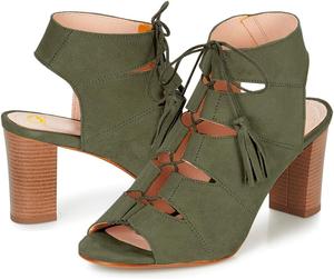 SHODENSE Женская мода Высокие массивные каблуки Сандалии с открытым носком Замшевые ботильоны на щиколотке с вырезами Шнуровка Без задника Летние сандалии с каблуком Праздничные ботильоны на каблуке для офиса и вечеринок Размеры 4-11 US, Suede Olive Green
