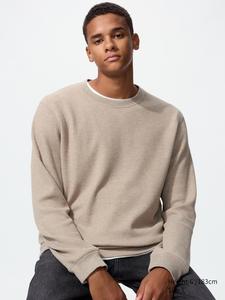 Футболка с вафельной текстурой, круглый вырез, длинный рукав Uniqlo, 32 beige