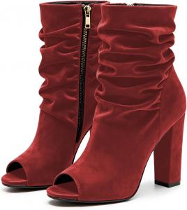 Женские ботильоны YDN с открытым носком, сборкой, молнией сбоку, высокие каблуки-блоки, зимне-осенние, модные, повседневные, размеры 4-16 US, Red