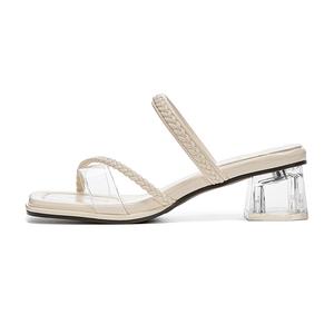 Женские сандалии-слайдеры из плетеной ткани, устойчивые к истиранию и запаху, с толстым каблуком, высота каблука 4,2 см, цвет экрю JOSINY, Ecru (Heel Height 4.2Cm)