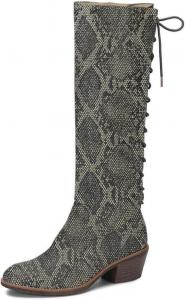 Женские ретро ботинки FSJ выше колена с боевой подошвой, каблук-блок, носок миндальной формы, шнуровка, молния, для вечеринок, зимние, размер обуви 4-15 US, Snakeskin