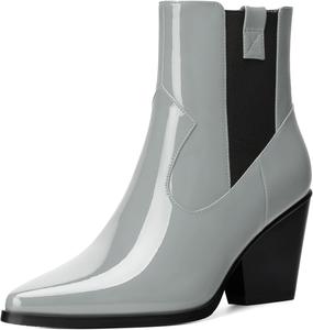 Модные и мягкие эластичные ботильоны, заостренные толстые каблуки, средние каблуки, женские ботильоны, женская обувь для работы, улицы и банкетов. CDXJHYMY, Grey Patent