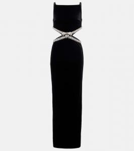 Вырезное бархатное макси-платье Self-Portrait, Black