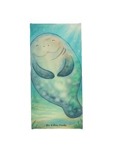 Mr. & Mrs. Panda Полотенце с изображением ламантина и дизайном Happy Design (без слогана) белого цвета