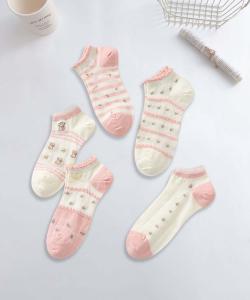 Девичьи носки до щиколотки из хлопковой смеси с вышивкой, комплект из 5 пар