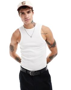 Белая облегающая майка в рубчик с воротником-борцовкой ASOS DESIGN