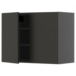 Настенный шкаф с полками/2 дверцами, черно-серый/матовый антрацитовый Nickebo, 80x60 см IKEA Metod