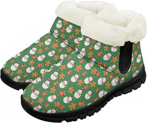 Зимние сапожки для девочек-детей, противоскользящие прогулочные ботинки с меховой подкладкой, модные теплые короткие сапожки для вечеринки Pointodoor, Gingerbread Man Snowman