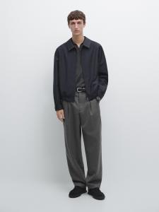 Шерстяные брюки свободного кроя с вытачками Massimo Dutti, grey