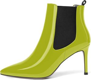 Женские уличные ботильоны NUMALEO с острым носком, модные, на высокой шпильке, лакированные, на 3,3 дюйма, Black Yellow Green