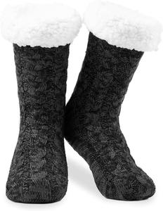 Уютные домашние носки-тапочки для женщин и подростков, нескользящие, с подкладкой из искусственного меха, теплые носки для сна - подарок для нее Citycomfort, черный
