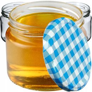 KADAX Банки для консервации с крышками "Сонка", баночки для консервирования, 330 мл, крышки синие клетчатые, 100 шт