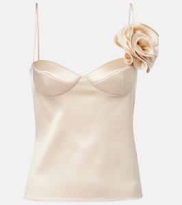 Топ из смесового шелкового атласа с цветочной аппликацией Magda Butrym, бежевый
