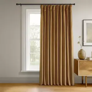 Широкие затемняющие шторы из бархата с янтарно-золотой отделкой Half Price Drapes, beige/tan