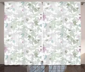 Штора ABAKUHAUS Floral Rustic с винтажным бесшовным узором, присборенная тесьма для спальни с петлями и крючками, 280 x 225 см, цвет Reseda зеленый с белым Abakuhaus