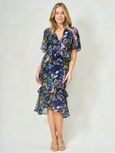 Платье Naomi Floral с рюшами и баской Hope & Ivy, Navy/Multi