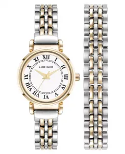 Женские часы Quartz с римскими цифрами и браслетом из двухцветного металлического сплава, 24 мм, комплект Anne Klein, мультиколор