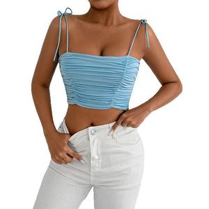 Женский летний топ-кроп без рукавов со спагетти-лямками и бантом Yesfashion