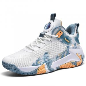 Kuding Мужские баскетбольные кроссовки Mid Top черно-белые с бело-голубой сеткой, цвет White Sea Blue, Mesh