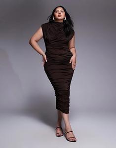 Платье миди с высоким воротом TFNC Plus шоколадного цвета