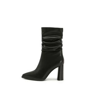 QITUMAUL Ботильоны женские черные на каблуке 8,5 см с подкладкой из флиса, цвет Black[Fleece-Lined Heel Height 8.5cm]