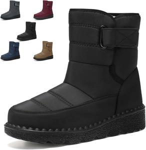 Женские зимние снежные ботинки с теплой уютной плюшевой подкладкой, средние по голенище, комфортные водоотталкивающие уличные ботильоны с застежкой-липучкой Generic, Black